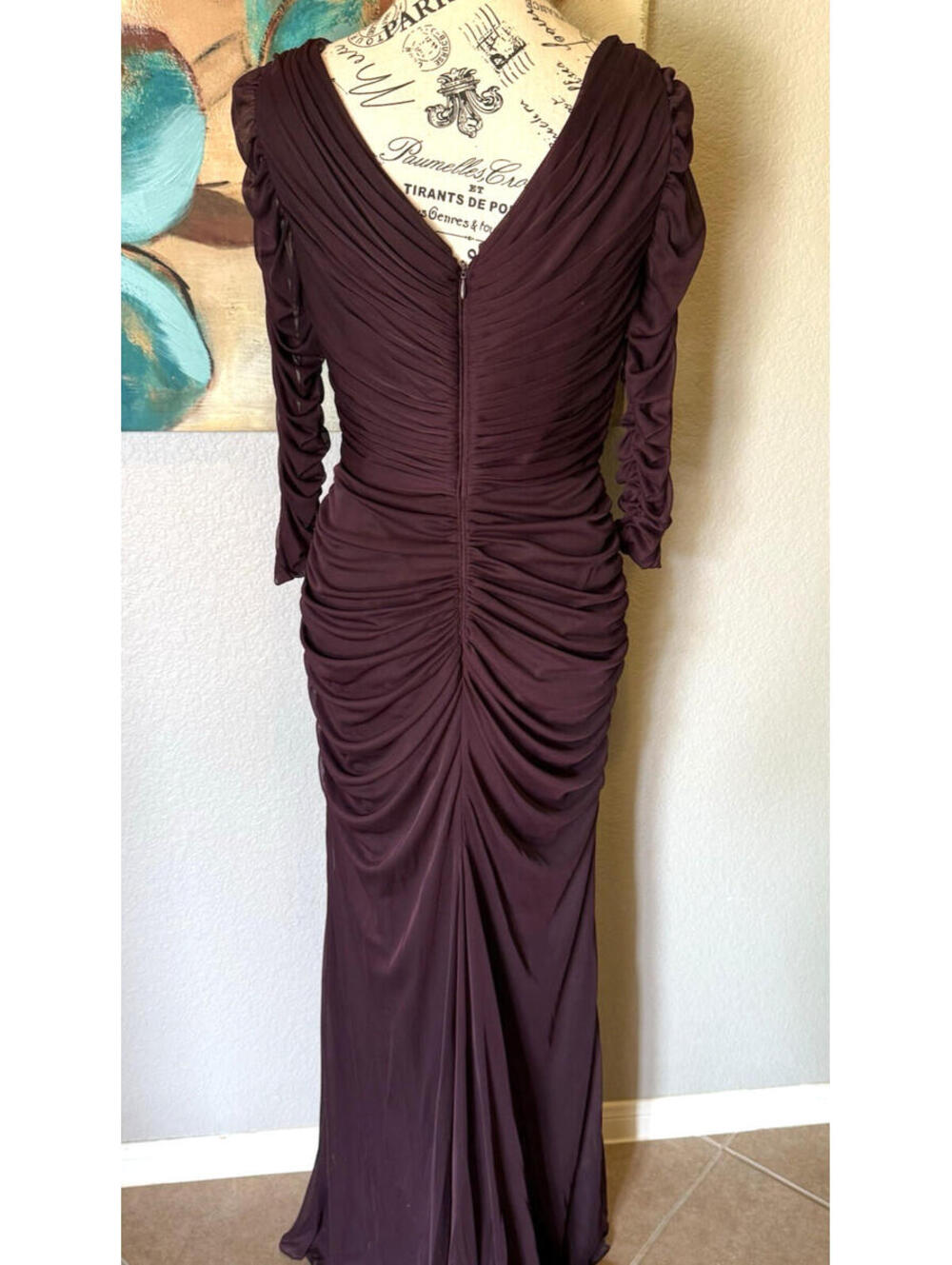 Adrianna Papell Purple Beaded Mesh Ruched Waist Evening Gown Women’s Size 4 - Picture 9 of 16